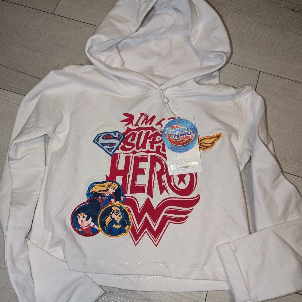 DC Super Hero Girls "I'm A Super Hero" Pullover Hoodie Sweatshirt Girls Sz 8/9